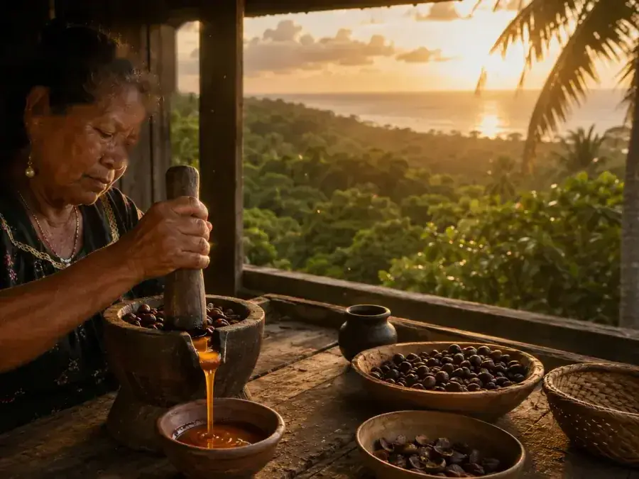 Préparation traditionnelle de l'huile de Batana en Moskitia, au Honduras